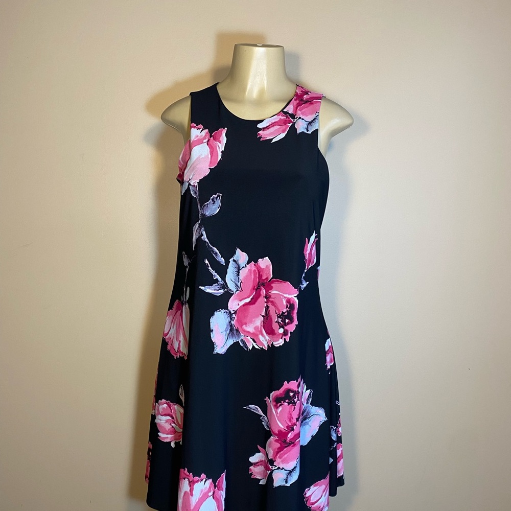 Anne Klein Black Dress with Pink Floral Pattern